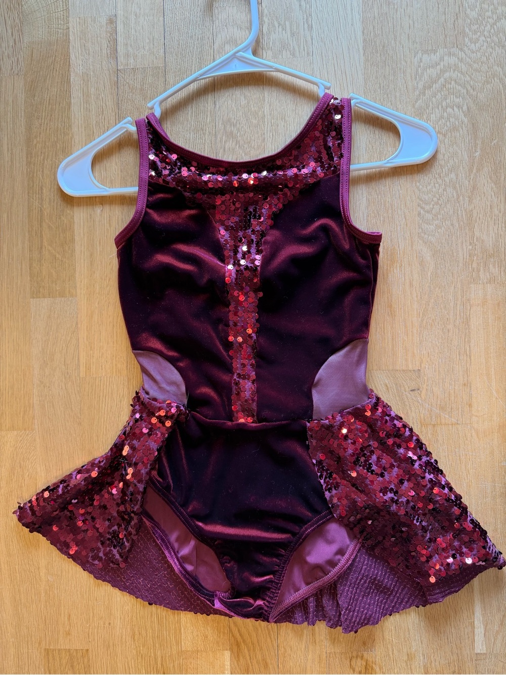 Sparkly Burgundy Velvet Sequined Dance or Figure Skating Dress Size 6/7